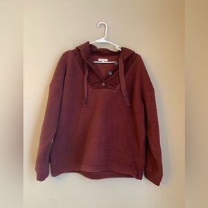 Madewell Sherpa Button-Front Hoodie Sweatshirt - brown red rust- LARGE Normcore